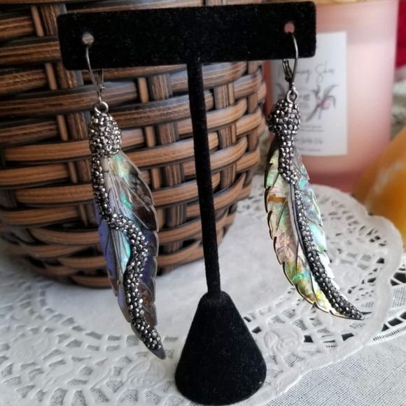 Genuine Abalone Shell Paved Crystal Earrings - Picture 3 of 4